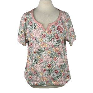Shenanigans Sz XL Shirt Womens Floral Embroidered Short Sleeve Top Sequins Pink